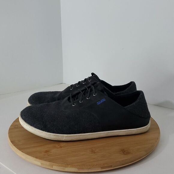 OluKai Men's Nohea Moku Hulu Leather Sneakers Black Grey Drop Heel Size 9 - Picture 3 of 7